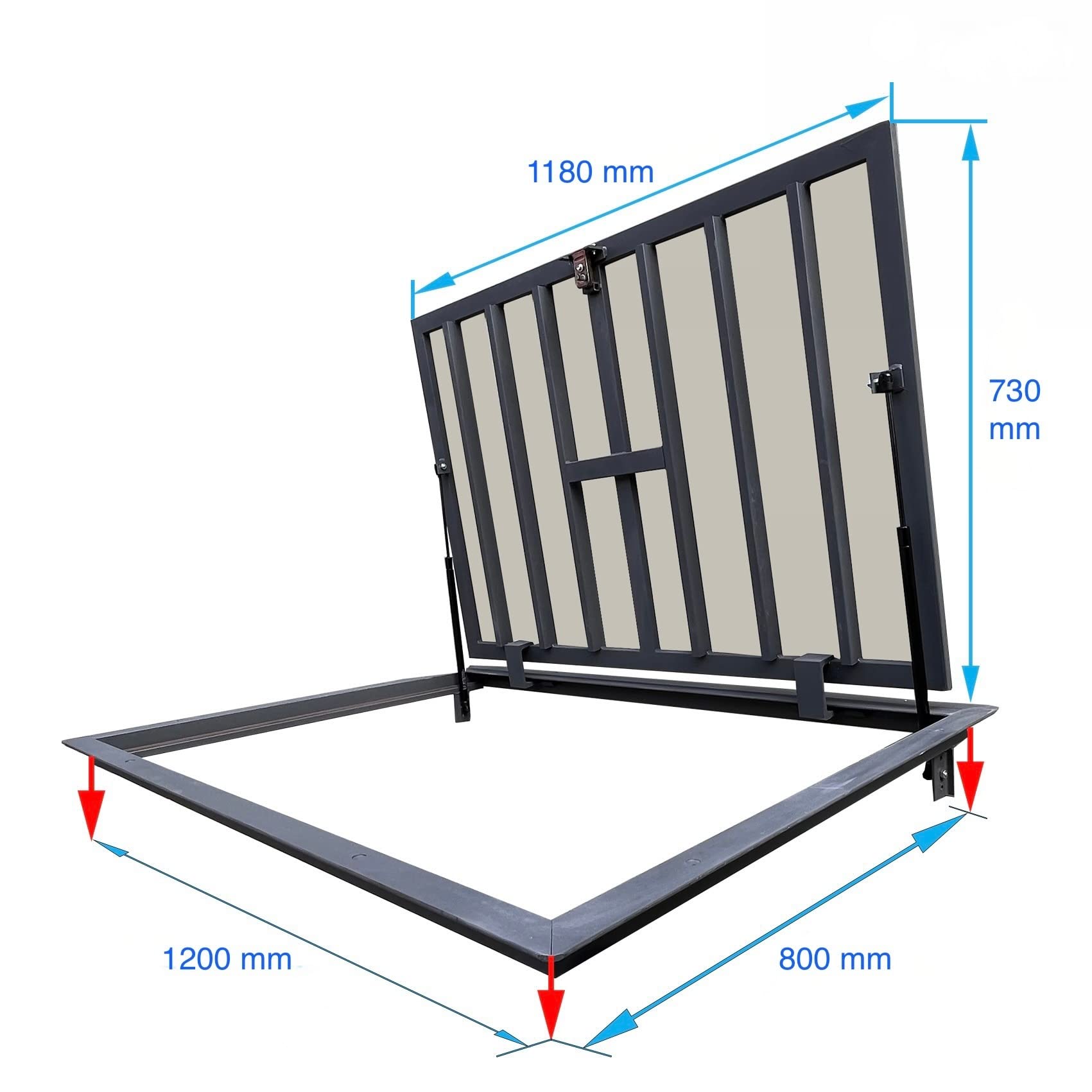 Schachtabdeckung 800 mm x 1200 mm Seitenscharniere, Bodenluke Schachtdeckel Revisionsschacht Kanalschacht