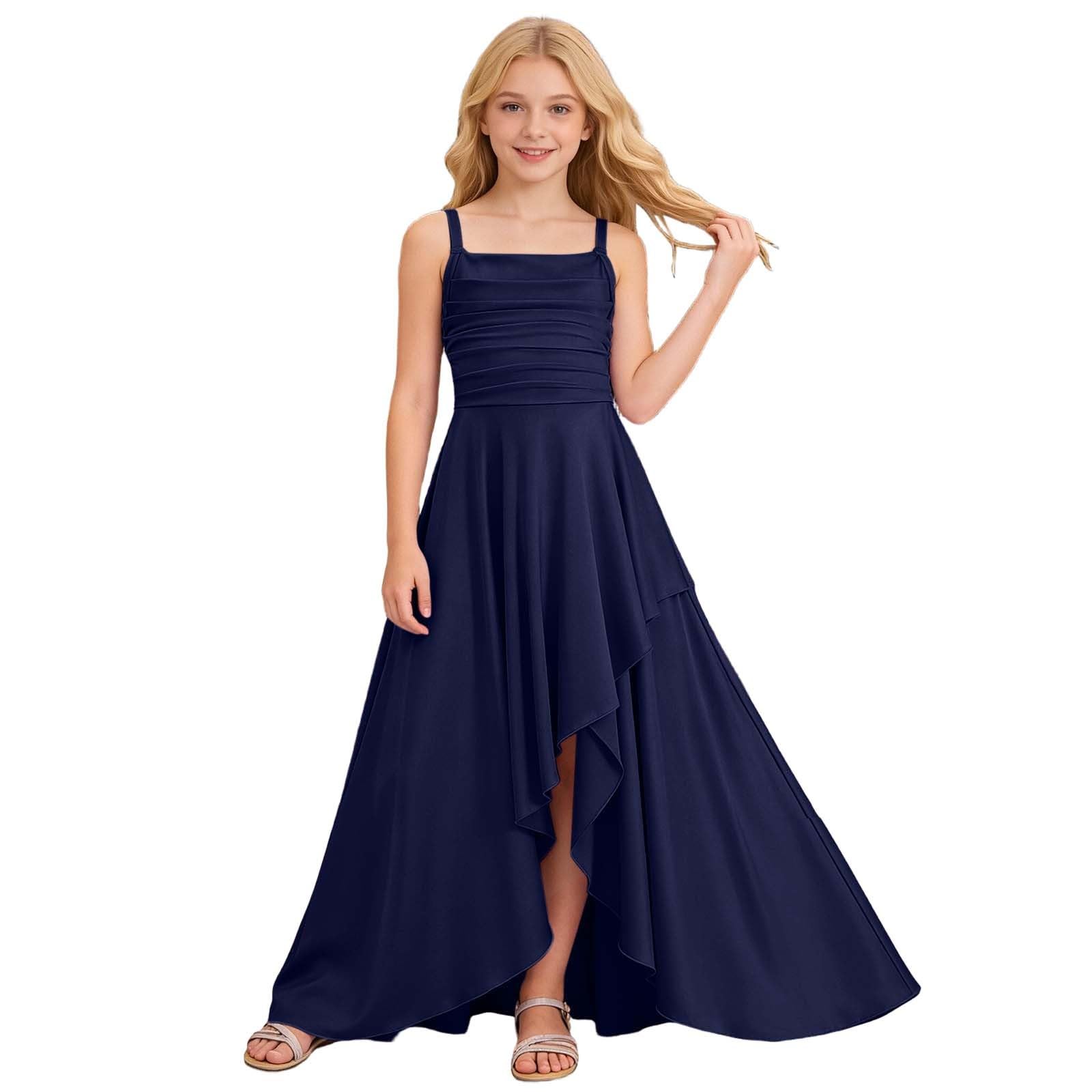 Generisch Abito da festa da bambina con orlo a volant, senza spalline, design in vita arricciato, per occasioni festive, matrimoni, ideale per feste estive con taglio arioso