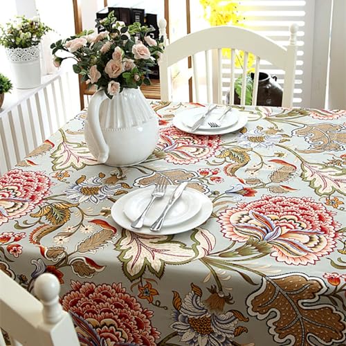 Nappe fleurie multicolore 140x200 protégeant votre table en coton traité anti-taches