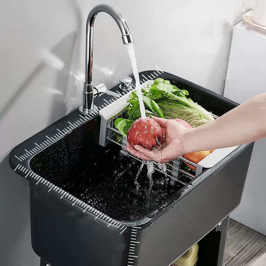 Fregadero de lavandería con Grifo y Fregadero de plástico Fregadero de Cocina de Gran Capacidad Fregaderos de desechos comerciales para lavaderos Sótano Garaje o Tienda Lavandería