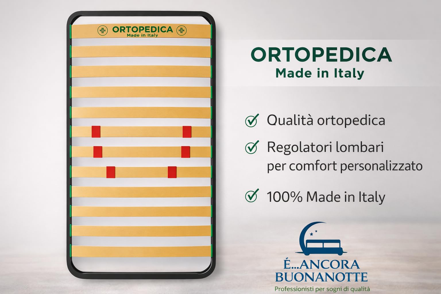 Generico Rete Ortopedica 80x190 in Ferro Rinforzata – 16 Doghe in Legno di Faggio – Doppia Doga Centrale con Regolatori Lombari – Struttura Letto Singolo Made in Italy