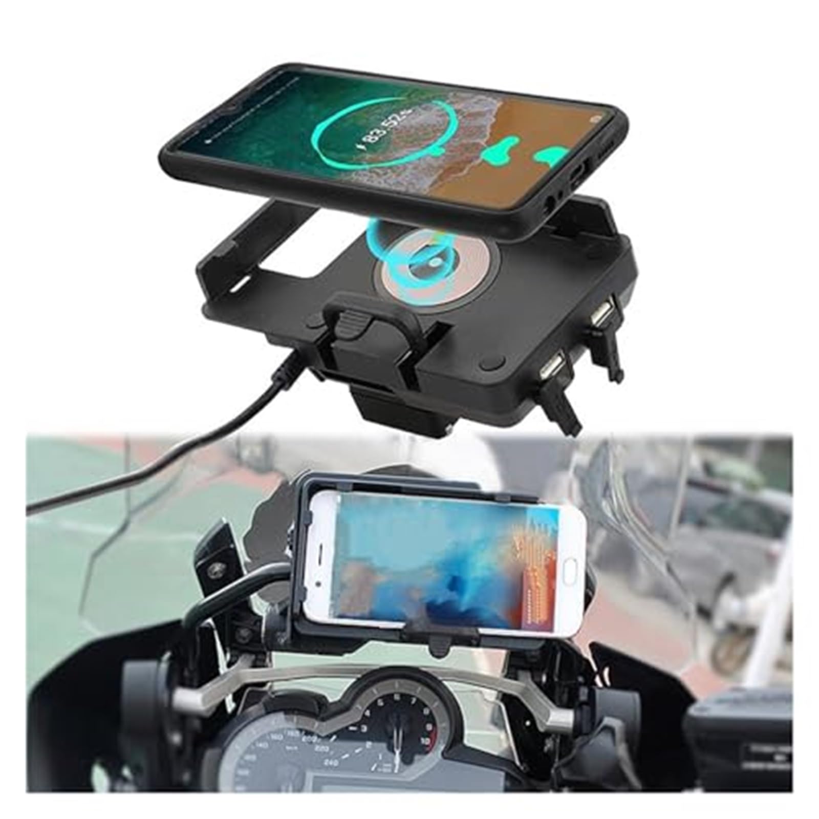 Uchwyt na telefon GPS Moto, do BMW, do R1200GS, do R1250GS, do F700GS 12 mm Uchwyt nawigacyjny Ładowarka bezprzewodowa Szybka ładowarka Uchwyt nawigacyjny do telefonu komórkowego Uchwyt na tel