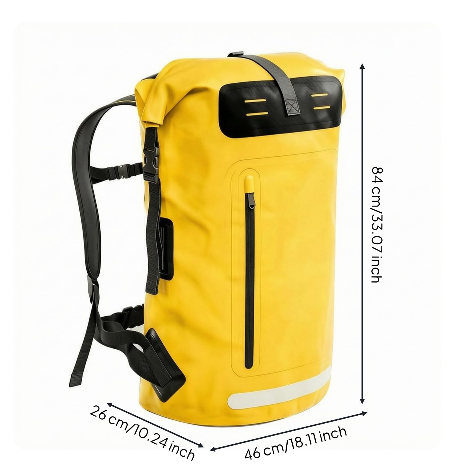 Wasserdichter Outdoor-tragerucksack Trockenbeutel Rucksack mit Rollverschluss Fronttasche Seitengurten Reflektierenden Details für Outdoor- Alltag, Gelb, Gelb, 85L
