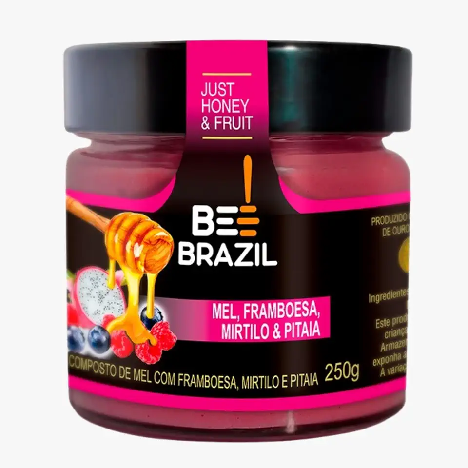 Just Honey & Fruits – Mel, Framboesa, Mirtilo & Pitaia 250g – Bee Brazil | Combinação Perfeita de Frutas Vermelhas | Apenas 4 Ingredientes | Sem Açúcares ou Aditivos