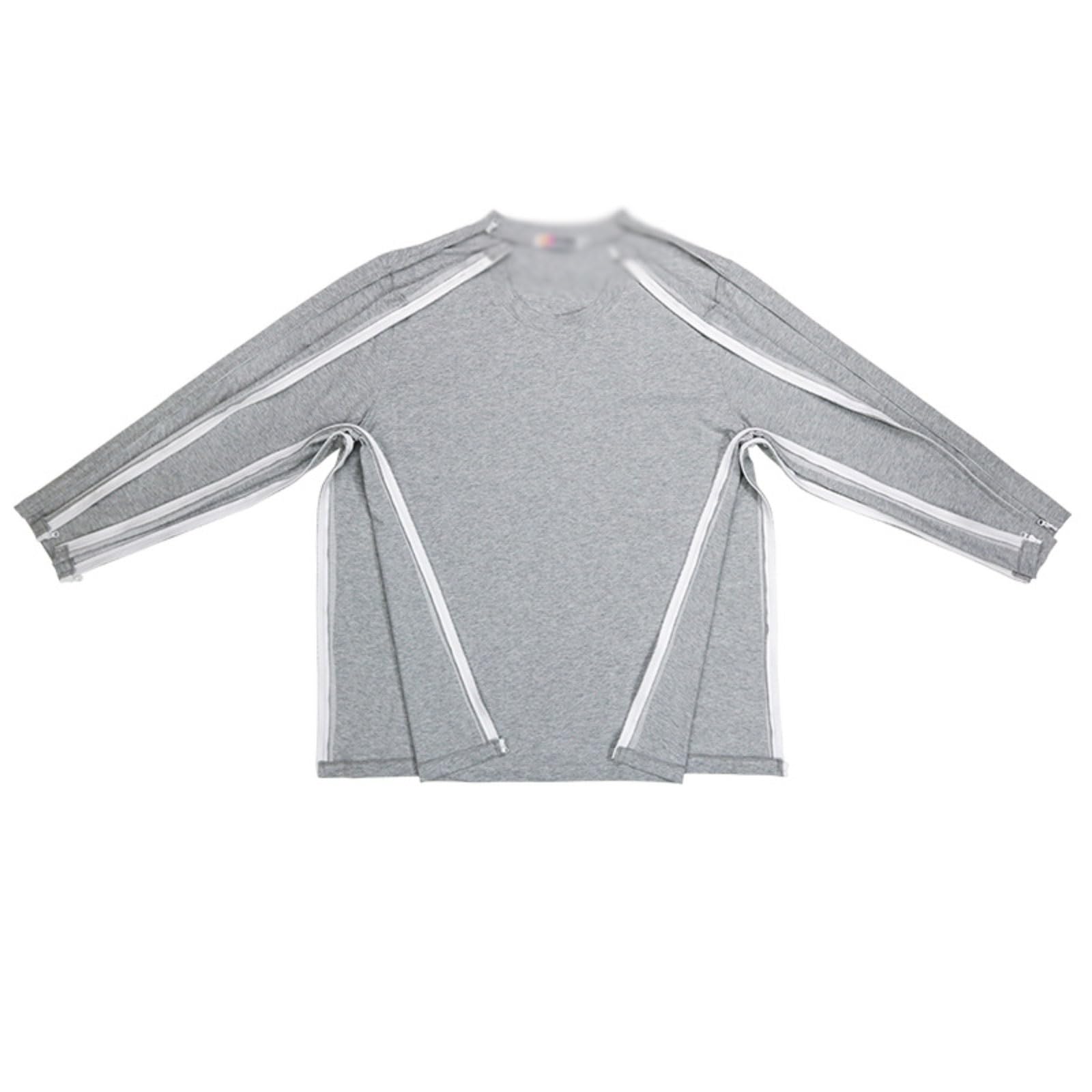 Batas de algodón for pacientes primavera, camisas enfermería con abertura frontal completa for infusión y cuidados, reutilizables for hombres mujeres mayores Exfoliantes Suaves(Grey,Large)