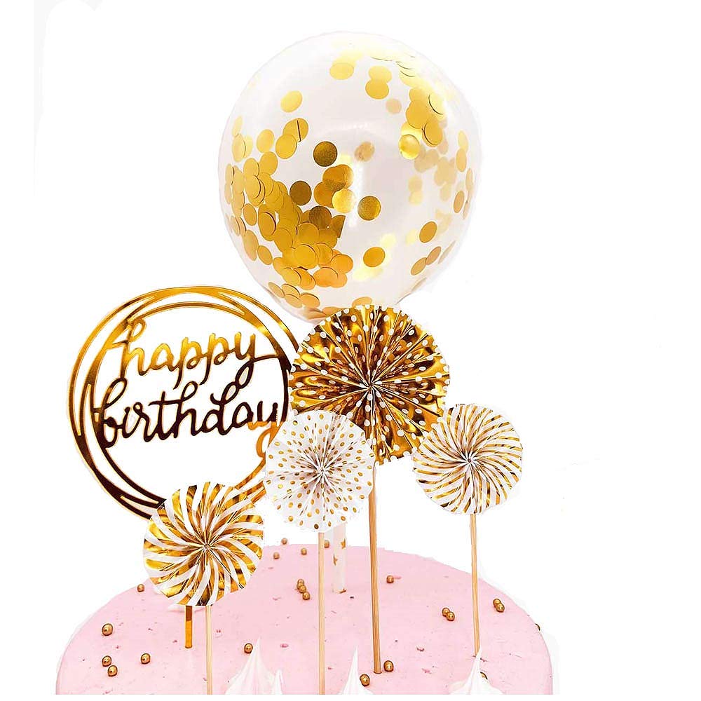 Buy MassMart Happy Birthday Cake Toppers,Gold Series of Paper Fans