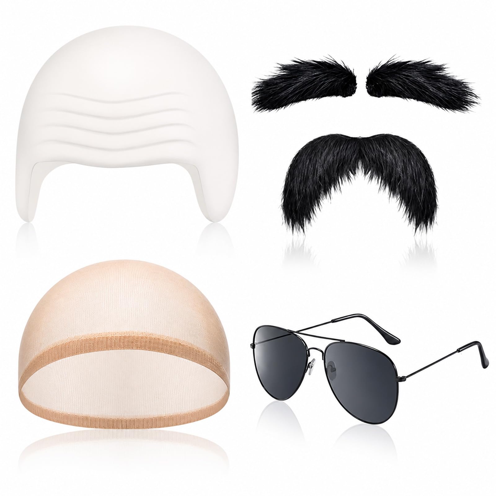 4 Pcs Bald Cap Costumes, Halloween Adults Mr Accessories Set for Men Women
