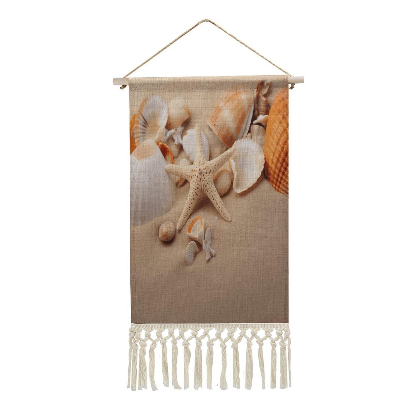 Adfgyerh Style Seashells Starfish On The Sand Tapestry With Tassels Cotton And Linen Hanging Posters, Wall Art For Travel Gift, Wall Tapestry For Office Home Decor Bedroom Living Room Decor