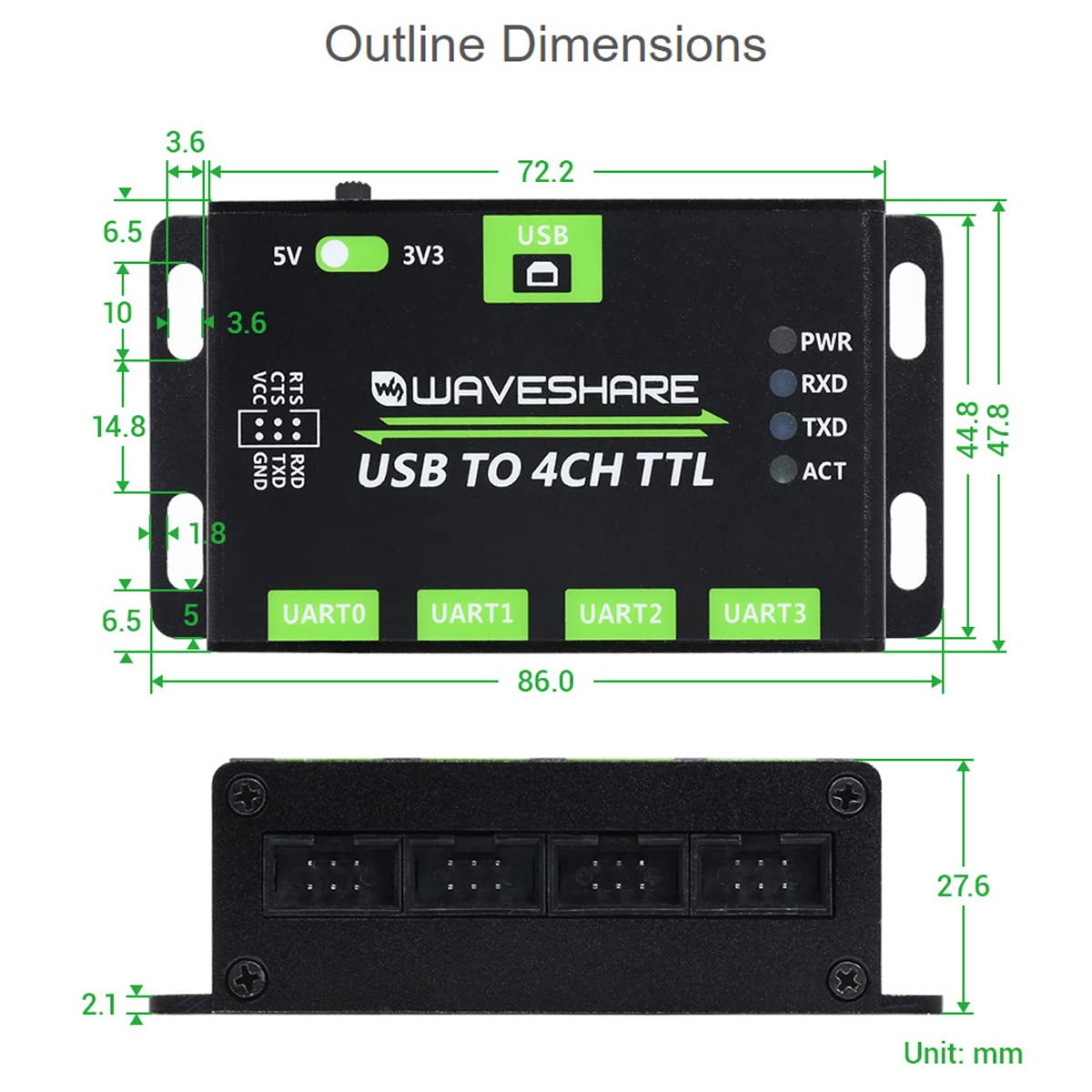 Waveshare USB industriale al convertitore 4CH TTL USB a UART con multi circuiti di protezione multi supporto dei sistemi