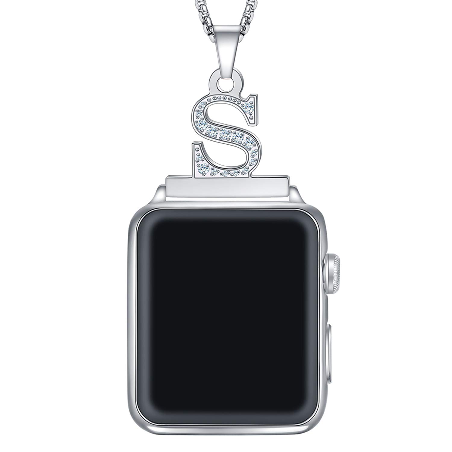 Callancity Watch Necklace Pendant Letter A-Z Watch Connector Adapter 2 in1 Stainless Steel Platinum Plated Box Chain Compatible