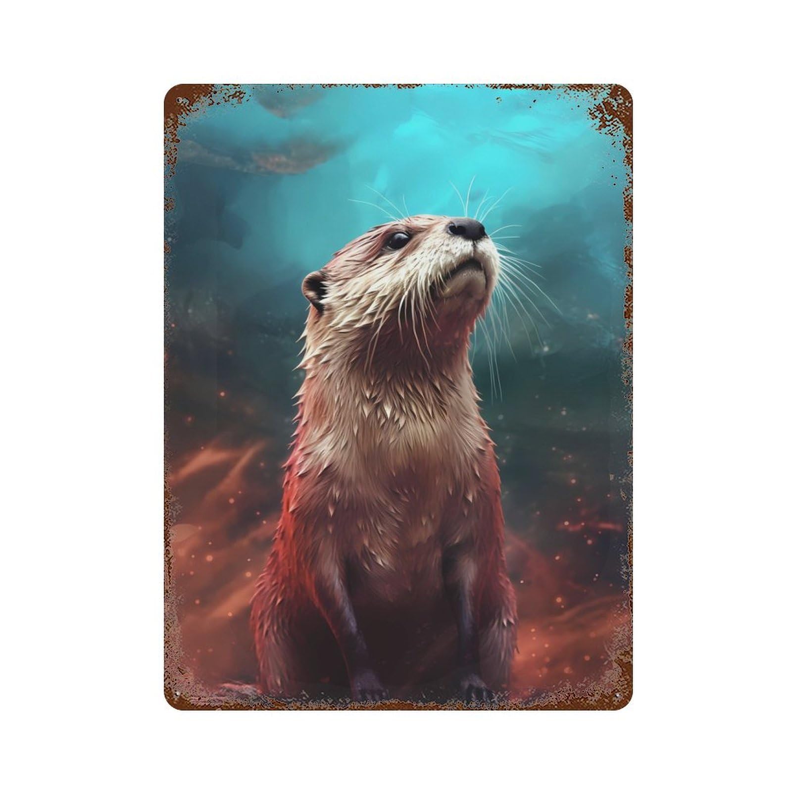 Otter Smoke Rust Effect Tin Sign 15.7"x11.8", Vintage Wall Decor for Garage, Pub Or Kitchen