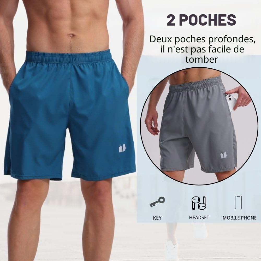 Lot de 5 shorts de course à pied pour homme à séchage rapide pour jogging, shorts de sport pour homme avec poches et taille élastique