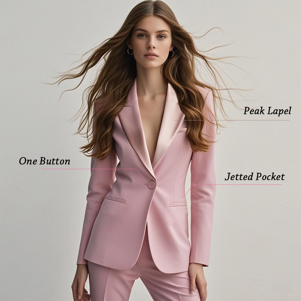 Completo da donna in due pezzi, con risvolto a punta, con tasca a getto, pantaloni da donna, per ufficio, lavoro, slim fit, abbigliamento casual, blazer e pantaloni