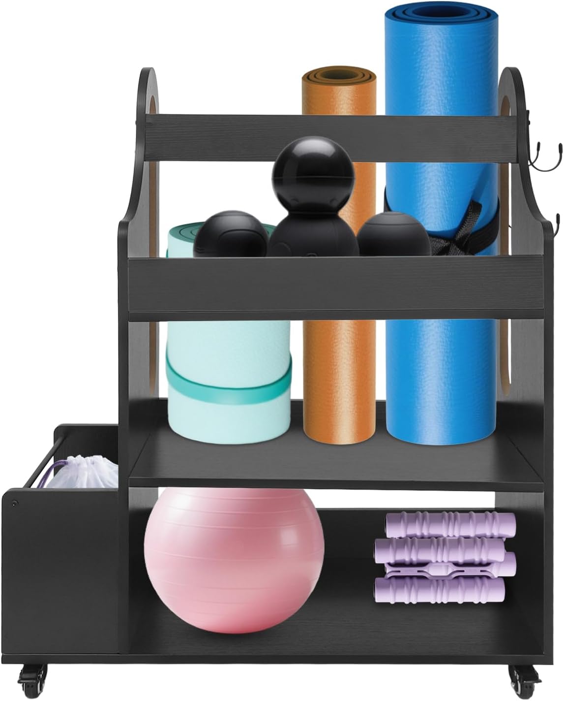 Weight Rack for Home Gym with 5 Swivel Wheels, Dumbbell Rack, Workout Equipment Storage Organizer, Weight Storage Holder Rack for Dumbbells Kettlebells Yoga Mat and Balls