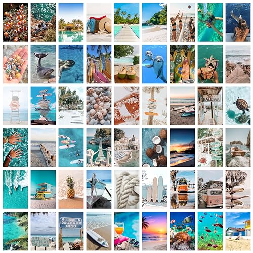 Image of Craft Qila Cardstock Beach Vol 1 Pack of 54 Aesthetic Wall Collage Kit, Girl Room Decor, Dorm Decor, Photo Collage Kit, Wall Collage