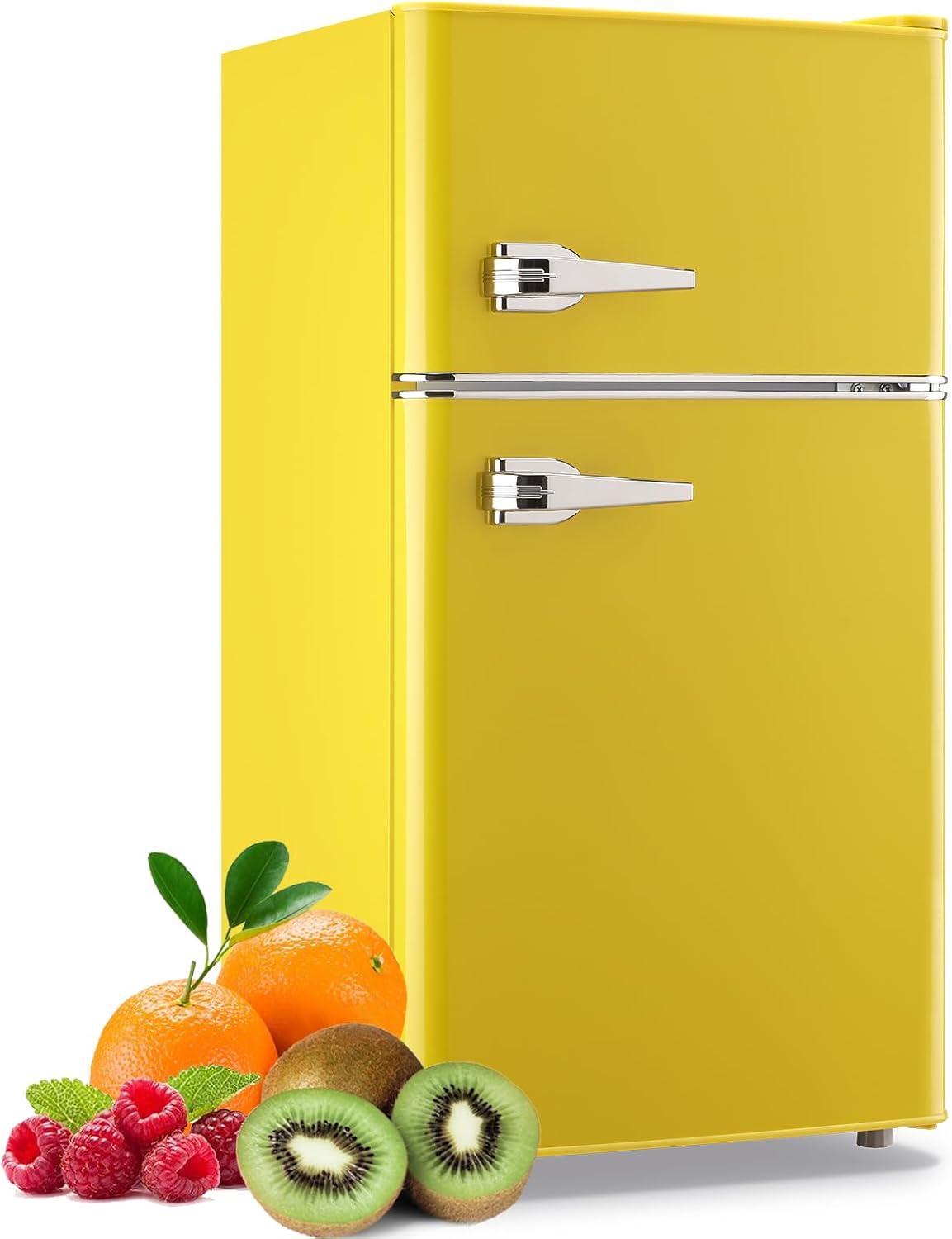 WANAI Compact Mini Refrigerator 3.5 Cu.Ft Small Refrigerator with Freezer, Retro Mini Fridge with Dual Door,7 Adjustable Thermostat, Adjustable Shelves For Dorm, Office Bedroom, Yellow