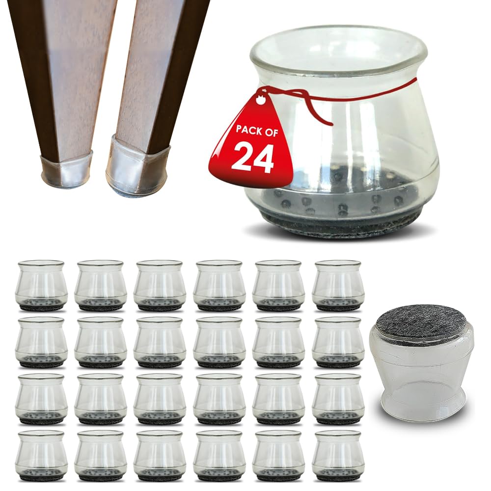 xwhare 24 Pcs Clear Silicone Chair Leg Floor Protectors - Non Slip Chair Felt Pads for Hardwood Floors - Furniture Leg Floor Protectors & Covers to Avoid Scratches & Noise (Large Fit: 1.3” x 1.5” - 2.0")-picture-18