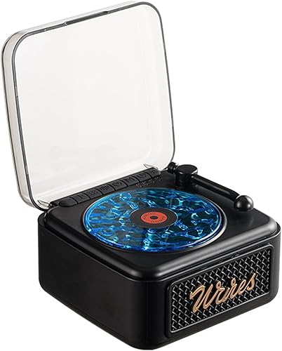 Altavoz Bluetooth de vinilo retro, reproductor de discos de vinilo con ondas vintage, altavoz inalámbrico portátil con luces ambientales RGB, sonido