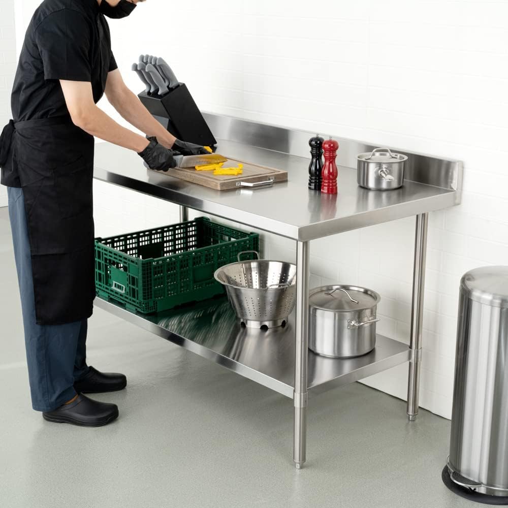 Mesa de trabajo de cocina de acero inoxidable - 120 x 85 x 60 cm con borde - Mesa de gastronomía con capacidad de carga hasta 250 kg - Mesa de cocina de acero inoxidable para gastronomía con