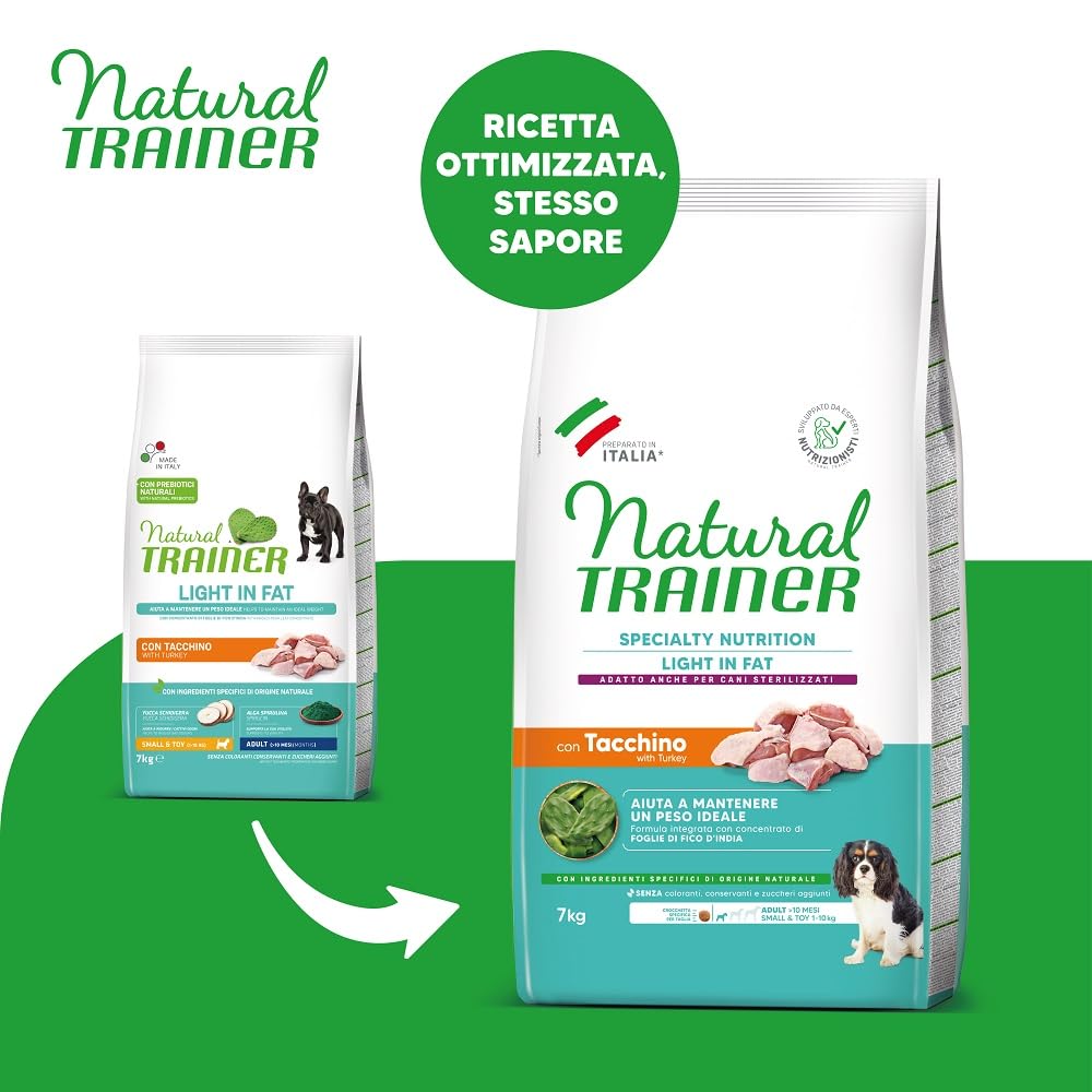 Natural Trainer Ideal Weight Small & Toy Comida para Perros Adultos, Ligera, de Grasa con Pavo – 7 kg