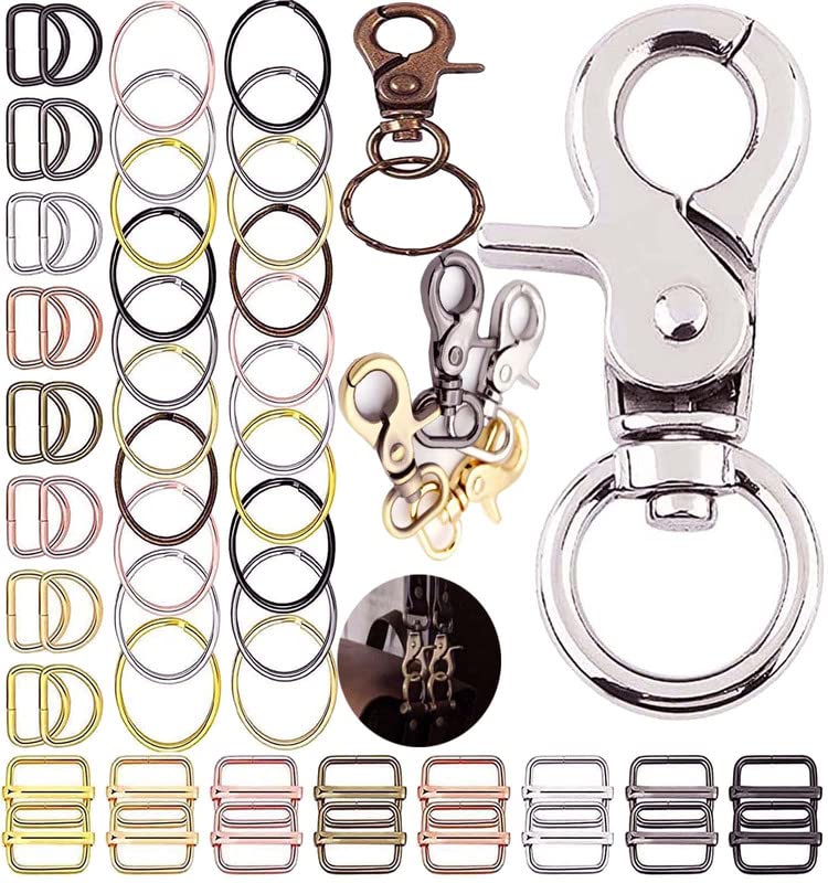 Image of DIY Crafts 5 Sets, Chrome Silver, Lobster Claw Clasps Swivel Lanyards Trigger Snap Hooks Strap, D Rings Slide Buckle for Keychain, Bags and Jewelry Fi (5 Sets, Chrome Silver)
