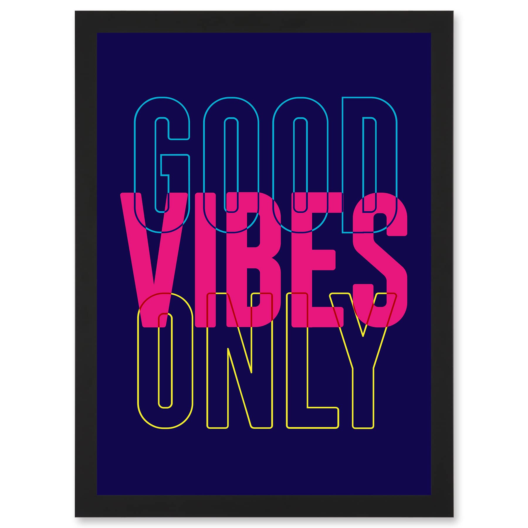 A4 Framed Wall Art Print - Positivity Good Vibes Only Typography Artwork - Artery8