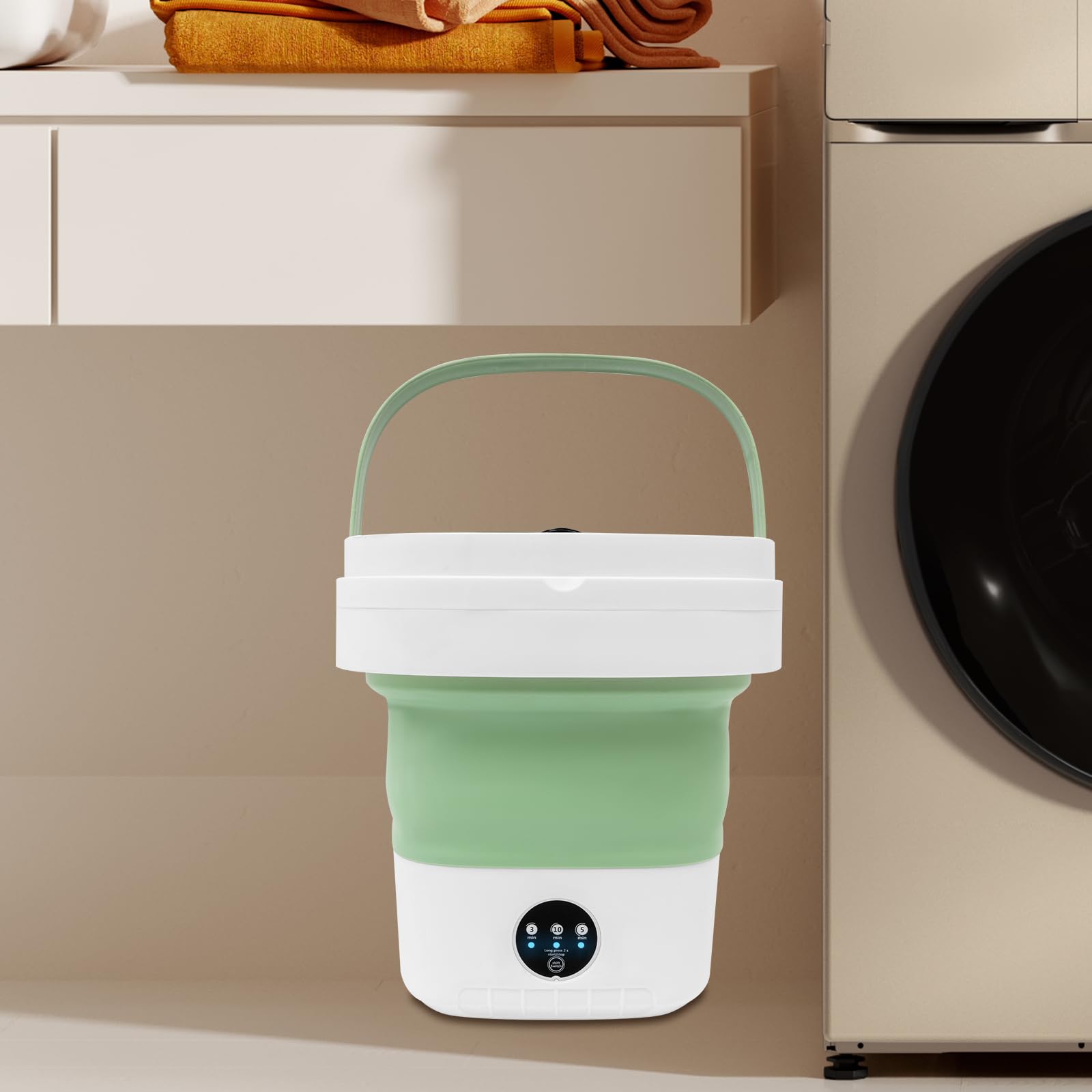Przenośna mini pralka, składana, 12 l, pralka o dużej pojemności i koszu wirowania, cicha, do bielizny, skarpet, idealna na kemping, podróże, do mieszkań, hoteli, kamperów (zielona)