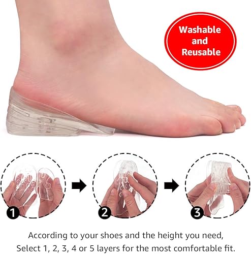 Miniatura 5 de Dr.Foot Plantillas ajustables de 5 capas de aumento de altura, insertos de cojín de talón de silicona para hombres y mujeres, insertos de elevación