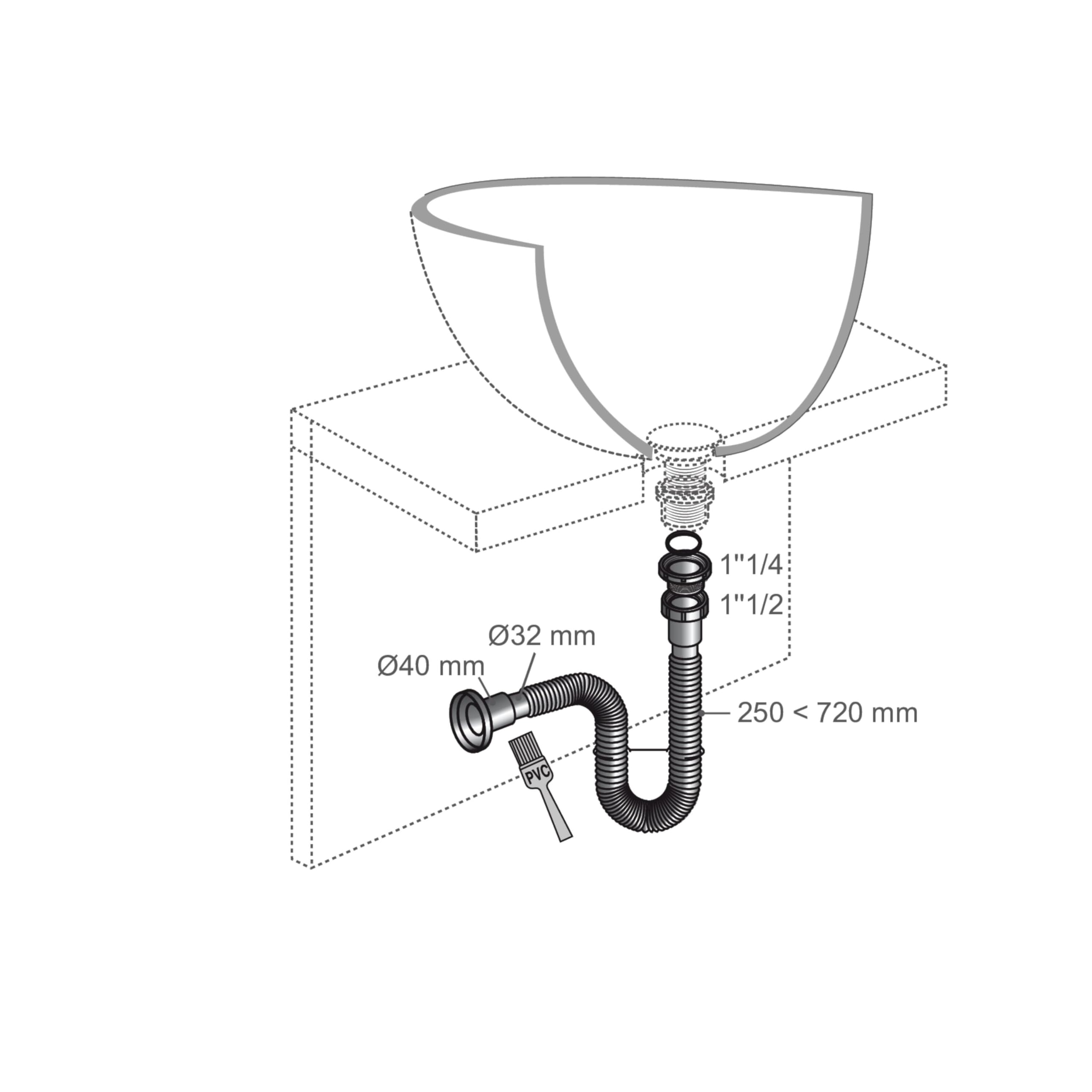 Wirquin 30722043 sifón extensible cromo lavabo D32 – 40, cromado