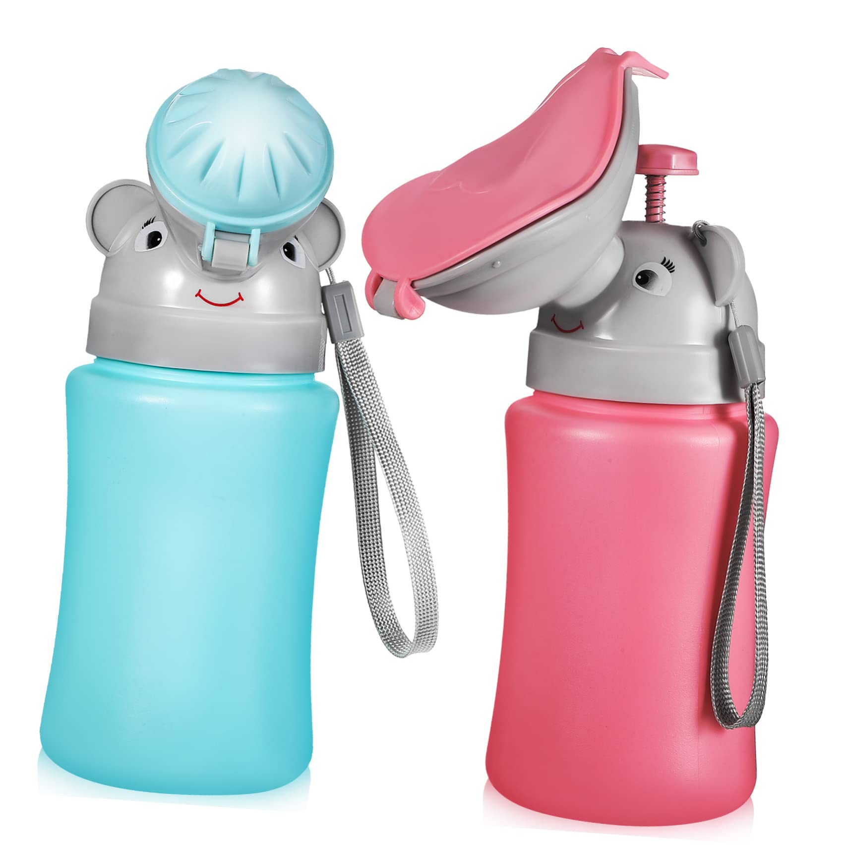 KOMBIUDA 2 Pack Portable Toddler Urinal for Boys Girls Travel Potty Emergency Camping Car Toilet Fun Cartoon Design