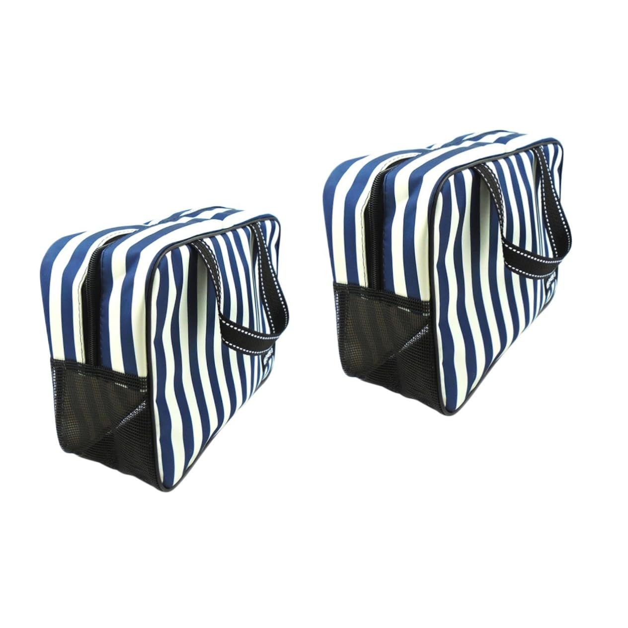 Mipcase 2pezzi Borsa Da Bagno Strisce Blu e Bianche Borsa Cosmetica Portatile Con Capacità Per Accessori Da e Organizer Per Bagno Per Viaggi e Fitness