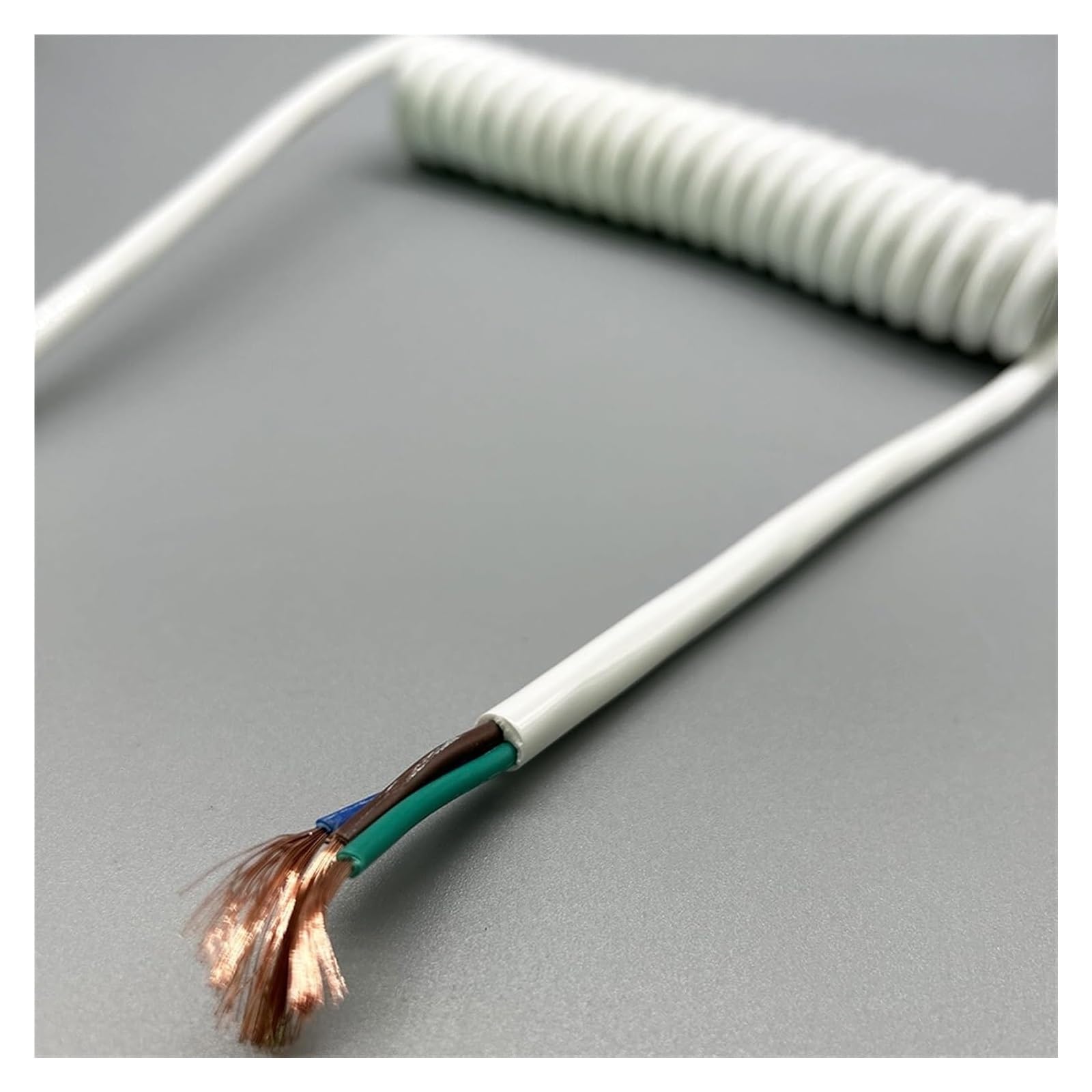 Sprężynowy kabel spiralny 3 rdzenie 1,5 mm2 drut sprężynowy w osłonie biały poliuretanowy kabel izolacyjny fala sprężynowa elastyczny czysta miedź przewód zasilający cewka(Stretch 5.0 Meters)