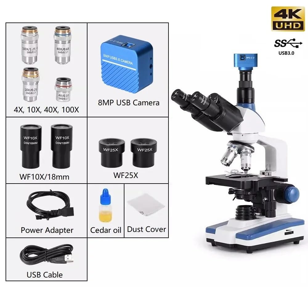 Kit De Microscopio 40X-2500X Usb Microscopio Biológico Compuesto Profesional Con Platina Mecánica Xy 3D Ajustable Para Laboratorios De Ciencias Educativas Adaptadores De Lentes Para Microscopio
