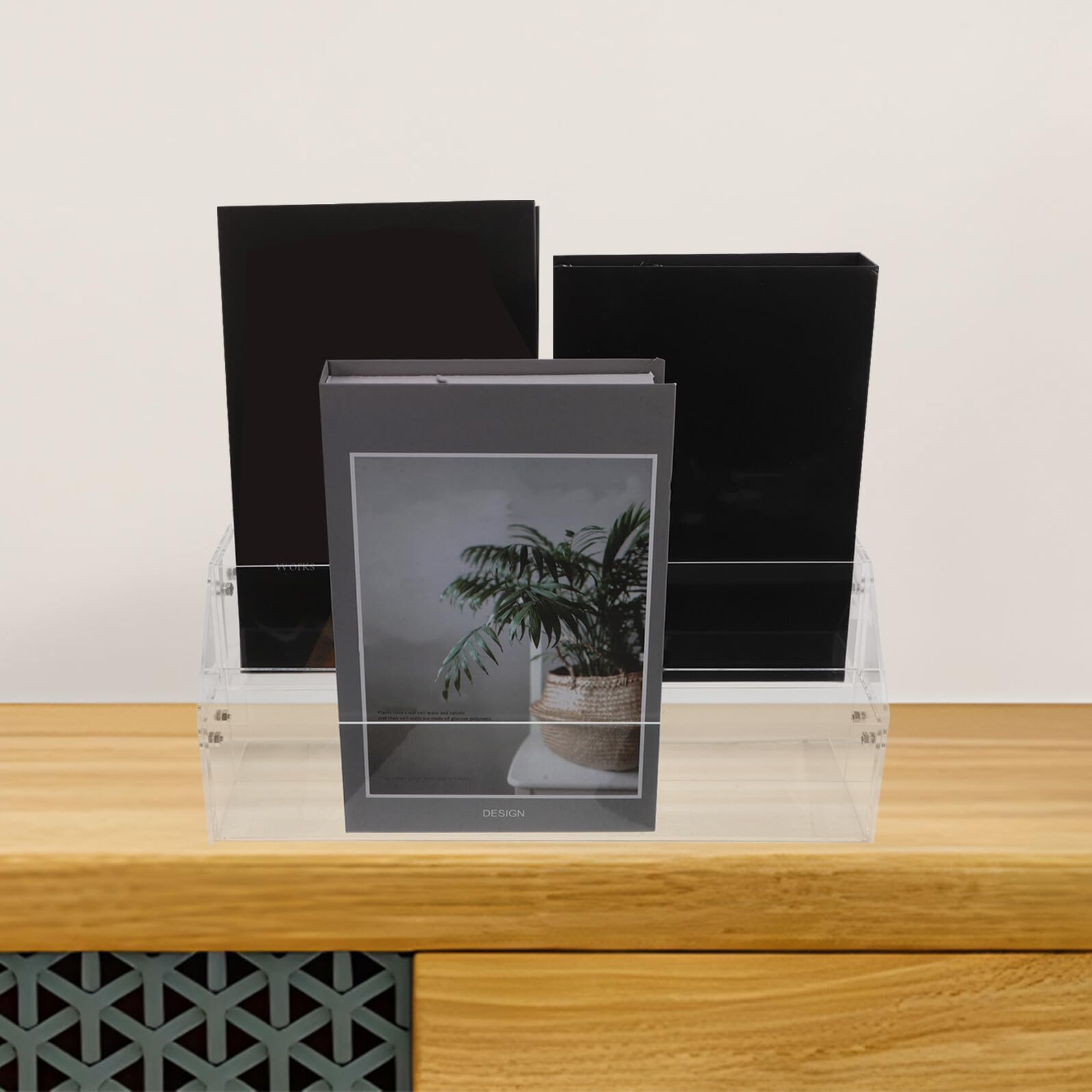Organizador de Escritorio Acrílico con Compartimentos Soporte Transparente para Cartas y Documentos Estante para Libros y Exhibidor de Mesa