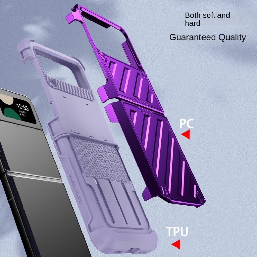 Składany futerał na telefon na zawiasach do Samsung Z Flip 5 Galaxy Z Flip 4 Z Flip 3 Powłoka 2 w 1 obsługuje pokrywę ładowania, fioletowa, do Z Flip 4