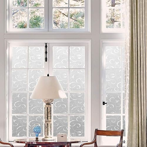 Miniatura 4 de LEMON CLOUD Película decorativa de privacidad para ventana, sin adhesivo, estática, esmerilada, diseño de hojas para ventana (17.5 x 78.7 pulgadas,