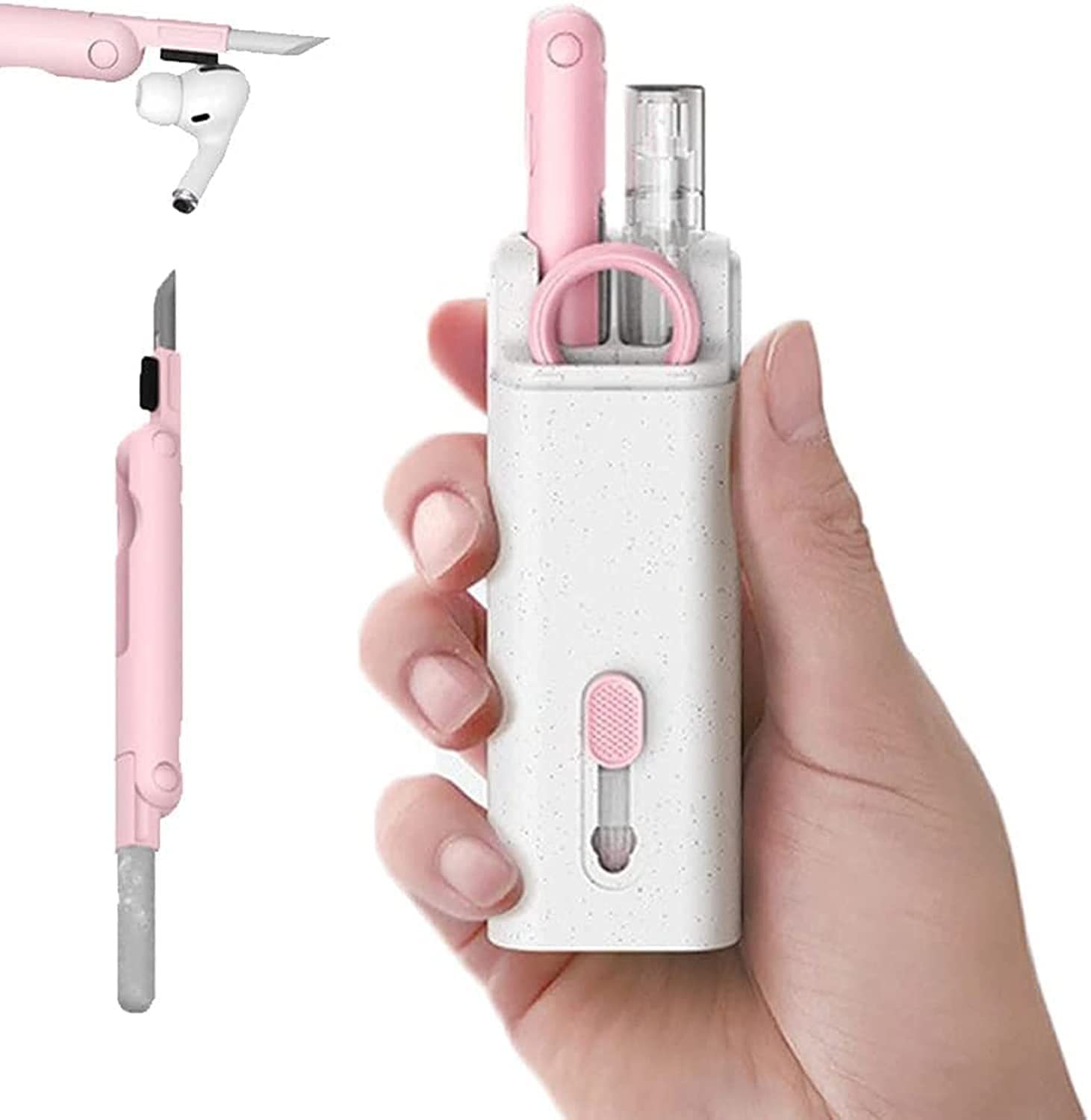 V2COM7-In-1 Electronics Cleaner Kit - 7 in 1 Keyboard Bluetooth Headset Cleaning Brush Kit, Portable Multifunctional Cleaning Tool for PC Monitor, Earbud, Cell Phone, Laptop Etc (pink)