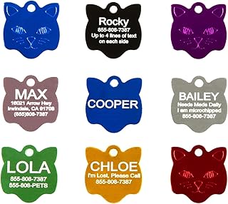 Aluminum Pet ID Tags - Engraved Personalized Dog Tags, Cat Tags One Side up to 4 Lines of Text â€“ Bone, Round, Heart, Flower, Paw, House, Star, Rectangle,Shirt, Cat, Mouse