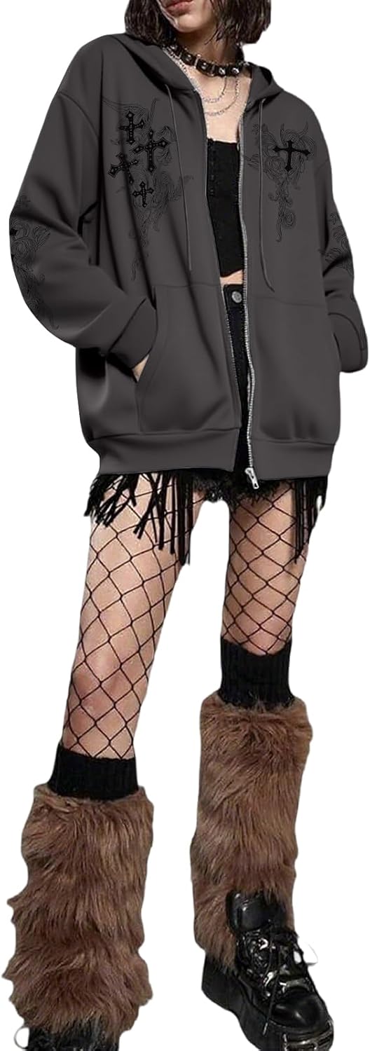 Zip Up Hoodies Y2k Jacket Graphic Gothic Jackets Grunge Cross Hoodie Baggy Streetwear Emo Sweater Aesthetic Clothes - Image 3