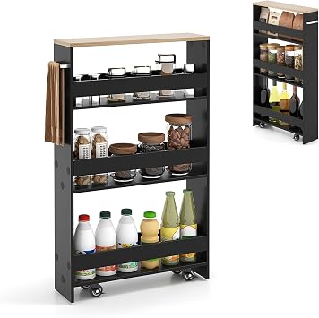DREAMADE Slim Storage Cart, 4 Tier Rolling Storage Cabinet with 4 Universal Wheels, Convenient Handle, Narrow Laundry Cart for Small Space Bathroom Office