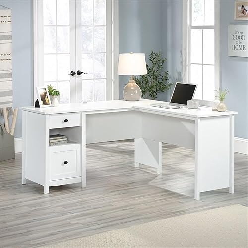 Miniatura 2 de Pemberly Row Escritorio de computadora de madera de ingeniería costera en forma de L en blanco suave Blanco suave,Estate