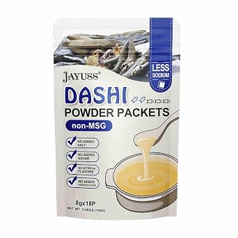 JAYUSS Japanese Dashi Packet, Traditional Dashi Soup Stock 8g18pacs, No MSG, No Additives 5 Natural Ingredients Perfect Base for Soups, Stews, Stir-fries 5.08 Oz