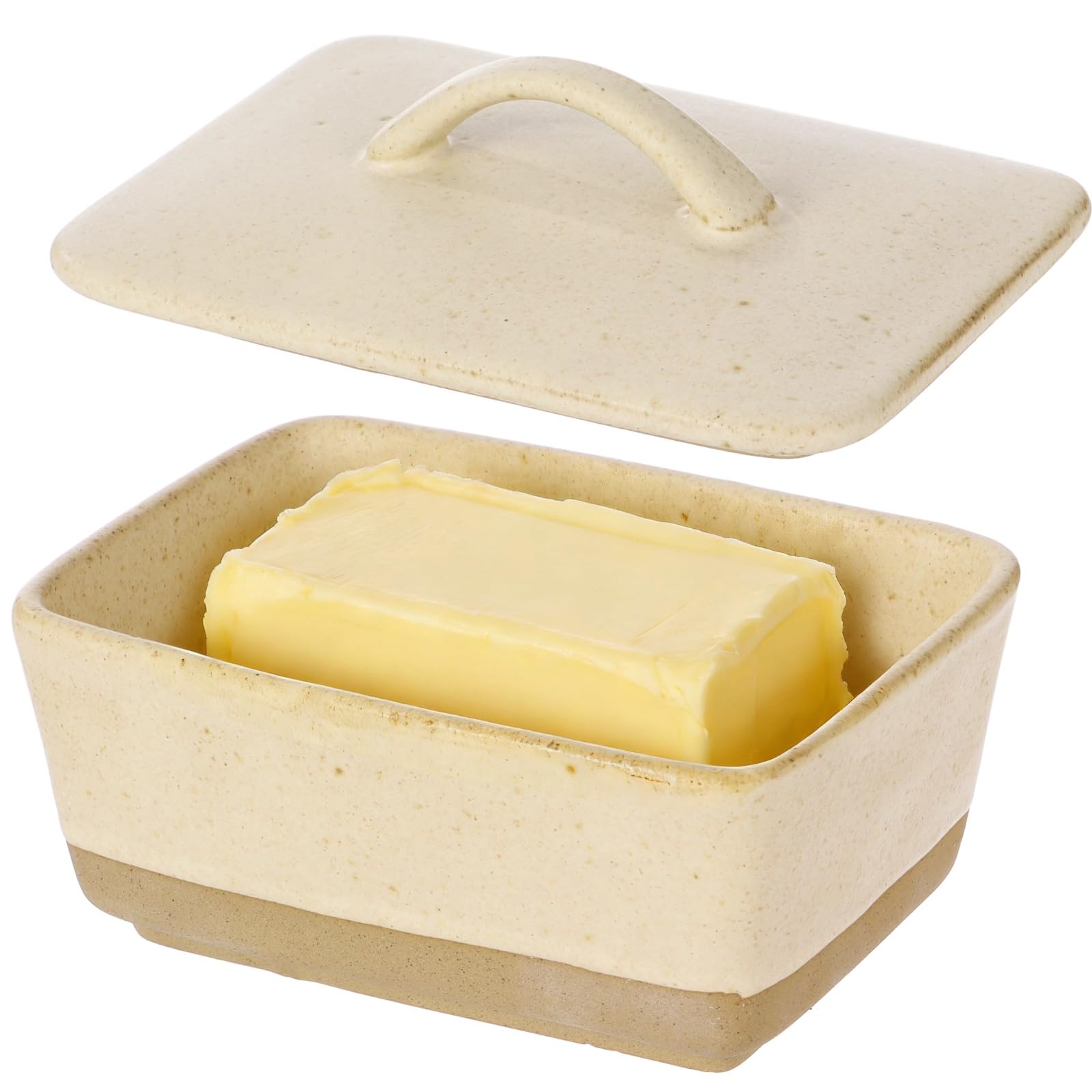 Ceramic Butter Dish with Lid, 450 ml Vintage European Square Butter Dish with Handle, Airtight Storage Container for Kitchen Countertop, Dining & Baking