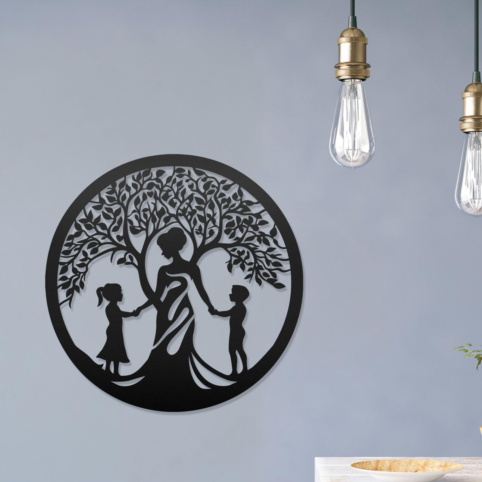 BOXOB Arbre De Vie Art Mural Métal 35cm - Décoration Ronde Moderne Mère & Enfants
