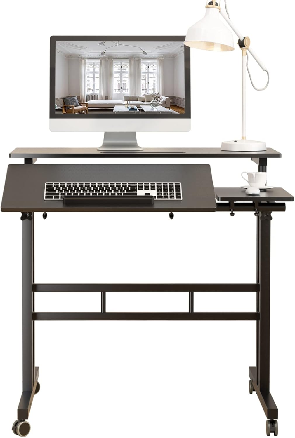 sogesfurniture Height Adjustable Sit Stand Workstation Mobile Standing Desk Home Office Desk with Standing and Seating,Black BHUS-101-2BK