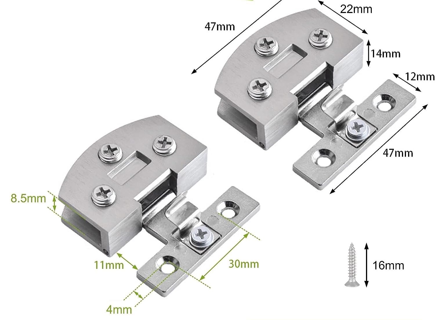 Zawiasy szklane, 2 szt. regulowanych zawiasów bocznych ze stopu cynku, mocowanych 90 stopni, do drzwi bezramowych szafki szklanej o grubości 5-7 mm(Brushed Surface)
