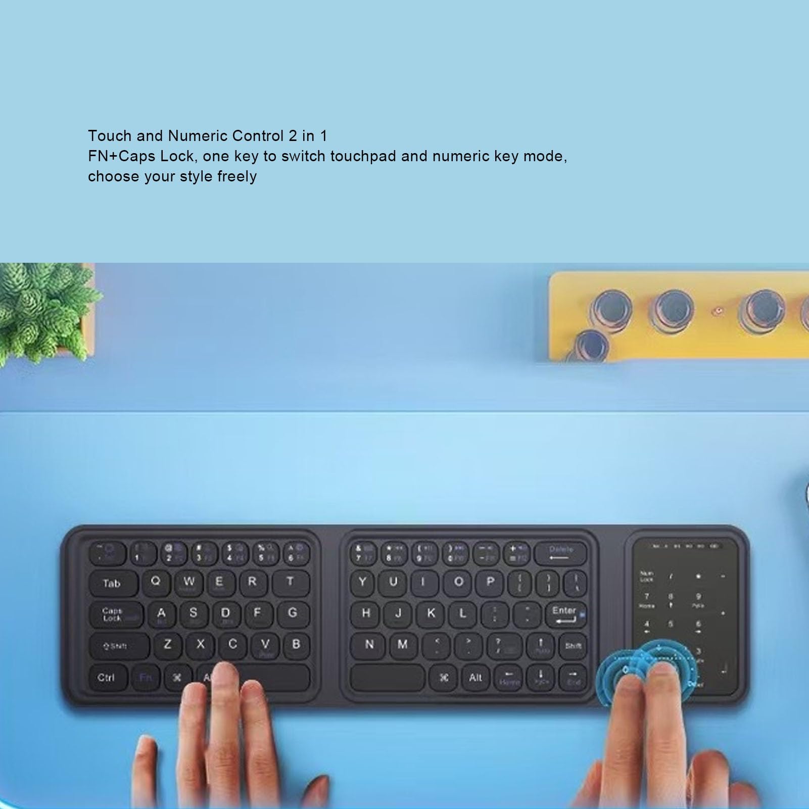 Tosuny Tastiera Bluetooth Pieghevole con Touchpad e Tastierino Numerico, Tastiera Wireless Portatile, USB C Ricaricabile, Ultra Sottile e Silenziosa, Tastiere Pieghevoli da Viaggio