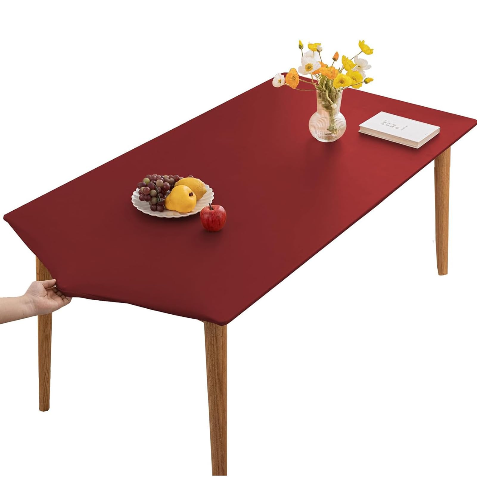 SXZAGZR Table Cloth, Rectangle Table Cloth, PVC Table Cloth, Wipe Clean Tablecloth,Stain Resistant,Waterproof,Oil-proof,Square Table Cover (Deep Red,70x130cm)