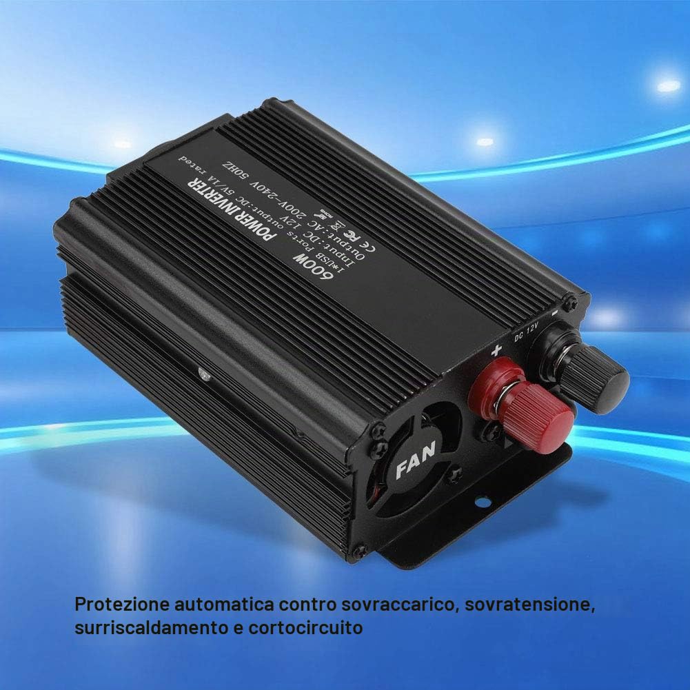 Inverter, inverter solare 12 V, convertitore 220 V, potenza 600 W, porta USB, presa multifunzione, potenza continua 600 W, inverter per auto, inverter target. Inverter intelligente.