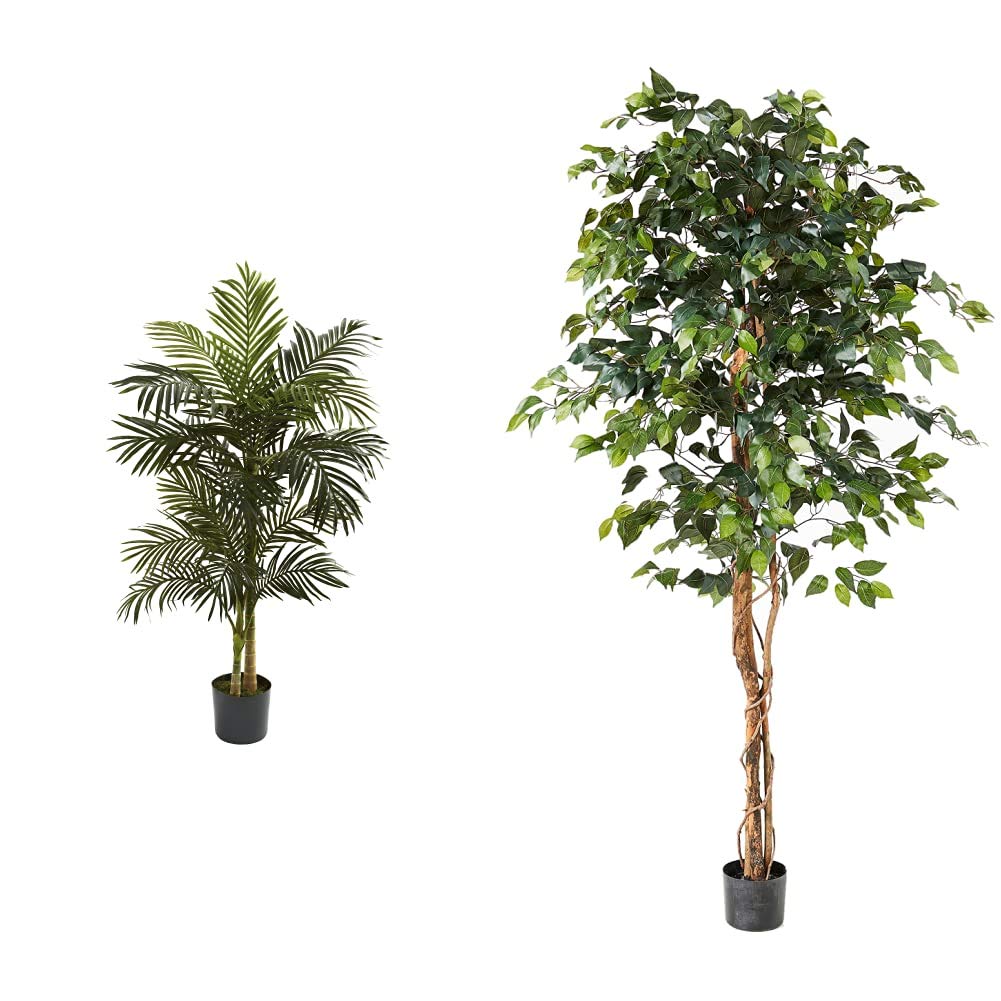 Nearly Natural 5ft. Golden Cane Palm Artificial Tree, Green & 6ft